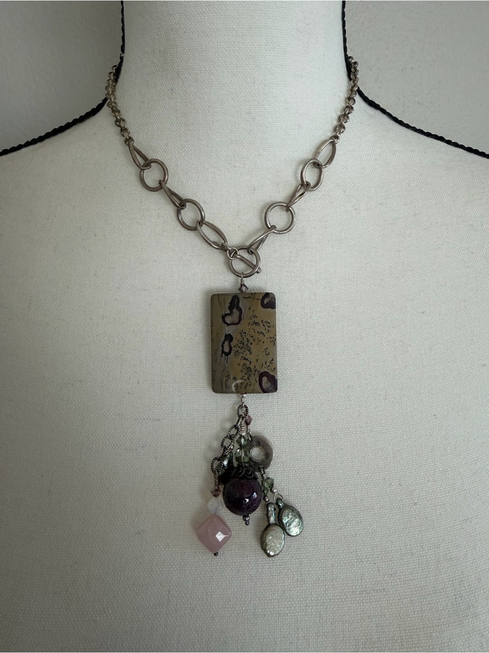 Tres Jolie Boho Multi-Stone Pendant Necklace and earrings